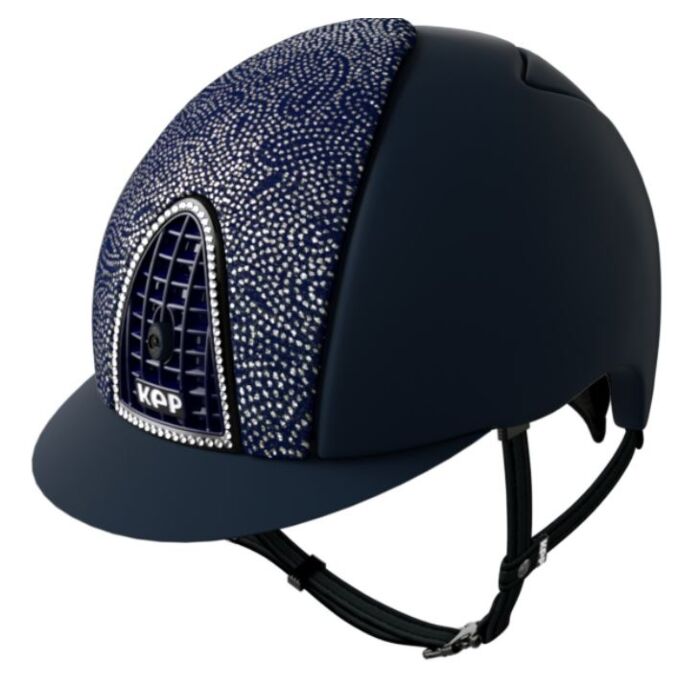 Reithelm KEP Italia Cromo Textile blau | Damask Zierliste & Swarovski Rahmen