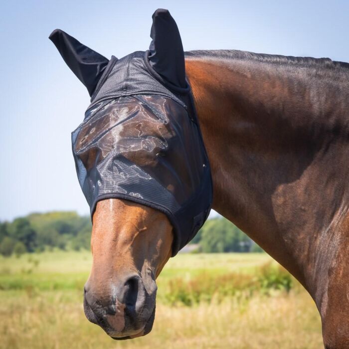 Fliegemaske Harry's Horse Flyshield bamboo lining Black XXS