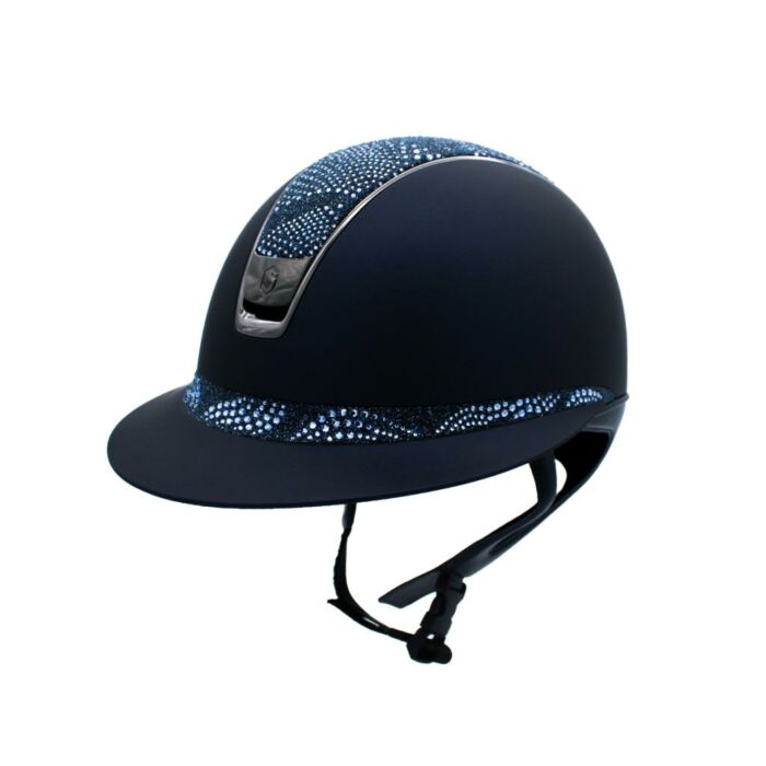 Reithelm Samshield Miss Shield Shadowmatt V2 Matt Blau – Crystal Intarsia Blue – Chrome Black – Größe M Reithelm Samshield Miss Shield Shadowmatt V2 Matt Blau – Crystal Intarsia Blue – Chrome Black – Größe M