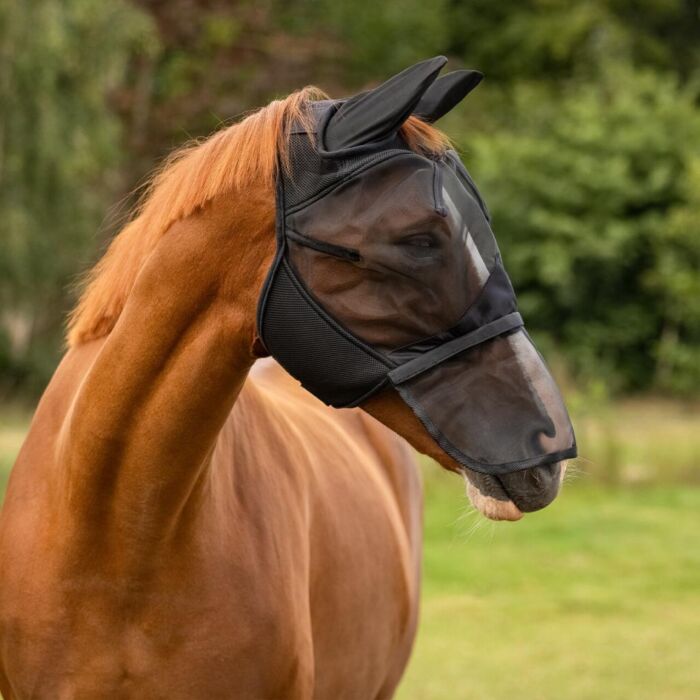 Fliegenmaske QHP met afneembare neusflap Zwart Mini Shetland