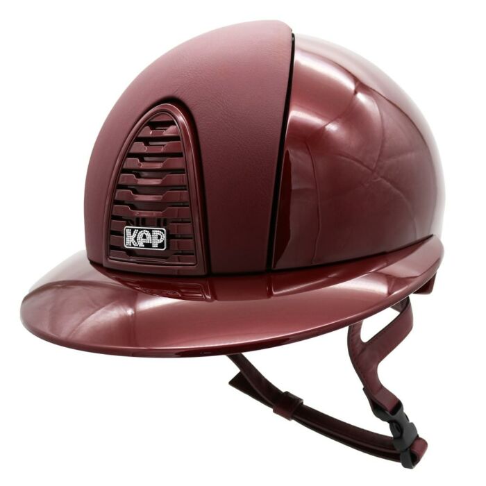 Reithelm KEP Italia Cromo 2.0 Polo Metal Bordeaux mit Burgundy Leather Front, Bordeaux Kinnriemen und Cristalli-Logo – Größe M