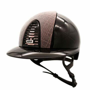 Reithelm KEP Italia Cromo 2.0 Polo Polish Braun mit Galassia Pink Front, Rosegold-Details und braunem Lederkinnriemen – Größe M