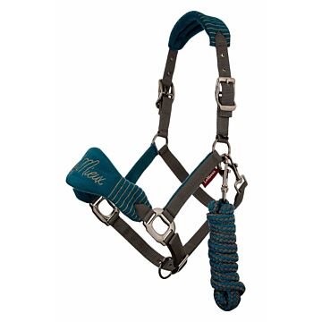 Halfter LeMieux Vogue Fleece Headcollar & Rope Peacock/grau