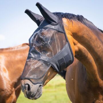 Fliegemaske Harry's Horse Flyshield met neusstuk bamboo lining Black Fliegemaske Harry's Horse Flyshield met neusstuk bamboo lining Black