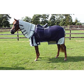 Fliegenausreitdecke QHP met nek Blau 